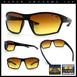 Xloop Mens HD+ Night Driving Amber Lens Wrap Around Sport Plastic Sunglasses - Grey Camouflage