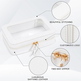 Make up Bags for Women, Clear Makeup Bag Travel Toiletries Bag, Waterproof Flat Lay Makeup Bag, Makeup Organiser Bag Car Essentials with Double Zippers (White)