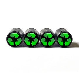 Green Recycle Tire Valve Caps - Black Aluminum - Set of Four