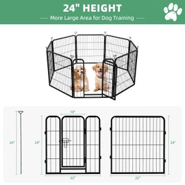 Pvpy Yvrd Dog Playpen for Indoor/Outdoor, Backyard, RV Camping, 24 inch 8 Panels for Small and Puppy Dogs, Black Silver