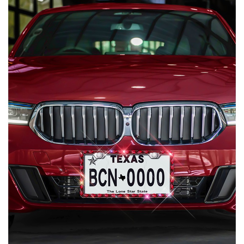 Murimt 2 Pack Red Bling License Plate Frame, Sparkly Stainless