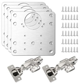 Simpeak 4 Pieces Cabinet Hinge Repair Plate, Stainless Steel Repair Support Plates with Screws + 2 Hinges, Hinge Hole Support Kit for Cabinet Furniture Doors Cabinets Shelves Cabinets Wooden Shelves