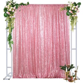 DUOBAO Sequin Backdrop, 4FTx8FT Pink Gold, Premium Material, No Seam, Elegant & Shiny, Customized Glitter Backdrop for Wedding, Party Decor