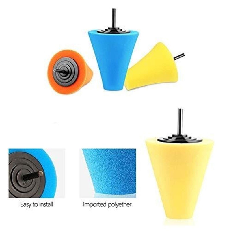 3Pcs Cone Sponge Pads + 2Pcs Ball Hub Polishing Wheel