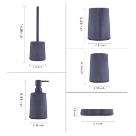 Liuonnam Bathroom Accessories Set 5-Piece Plastic Gift Set with Toilet Brush Holder, Toothbrush Holder, Toothbrush Cup, Soap Dispenser, Soap Dish(Black)