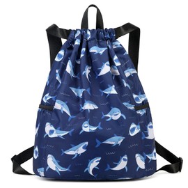 Ryushoyo Bolsa impermeable con cordón, mochila deportiva para hombres, mujeres, niñas y niños, Azul oscuro, Mediano