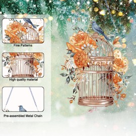 MEIEST Diamond Art Painting Hanging Pendant Kit, DIY Flower Bird Cage Crystal Art Hanging Sign, Diamond Window Hanging Wreath Ornament for Home Decor and Gift (363)