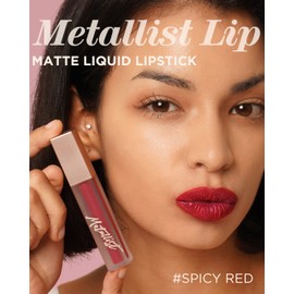 Touch in Sol Metallist Matte Liquid Lipstick - Velvety Vibrant Ultra Matte Lip Lacquer with Luster Pearls - Waterproof Formula Fixing Lip Makeup - Long Lasting Matte Lips, 0.14 fl.oz. (Spicy Red)