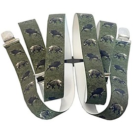 Wild Pig Hunter Braces Austria Vienna 35 mm Wide Braces with 4 Clips in H-Shape Adjustable Elastic Braces with Strong Metal Clip / Wild Boar All-Green G-019, turquoise-blue