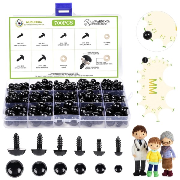 MUCUNNIA 700 PCS 6-14 MM Safety Eyes Crochet with Washers