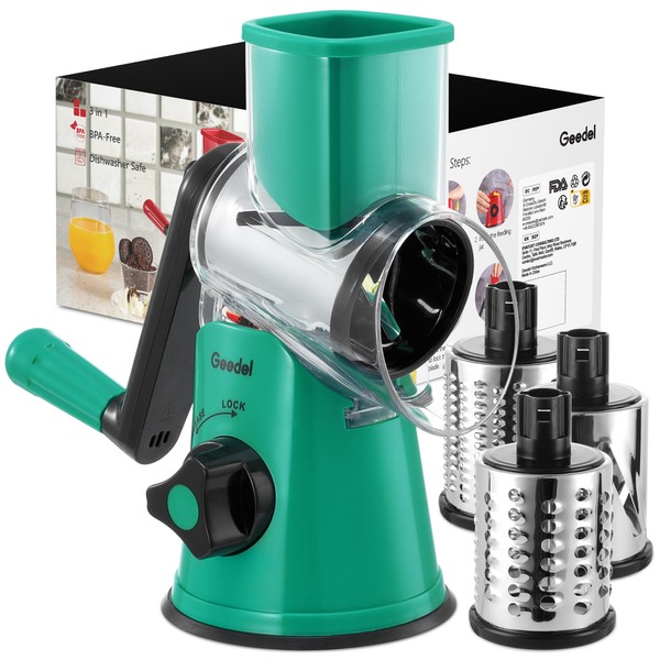 Geedel Geedel Rotary Cheese Grater with 3 Interchangeable Blades, Kitchen