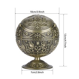 Vintage Art Craft Ashtray Metal Round Ball Ashtray Stamped Pattern Gift Decoration for Home Hotel (Antique Brass)