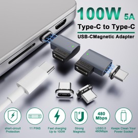 3C'S USB C Magnetic Adapter 2Pack+4 Male Ports,11Pin Right Angle Type C Magnetic Adapter,Supports PD 100W Fast Charging, 480Mbps Transfer Speed,Compatible with MacBook Pro/Air and Most USB C Devices