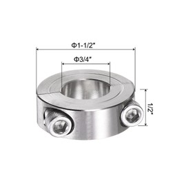 sourcing map Double Split Clamp-On Shaft Collar for 3/4" Shaft, Two-Piece Clamping Collar, 1-1/2" OD, 1/2" Width, 304 Stainless Steel Axle Collar Clamp, Set Screw Style