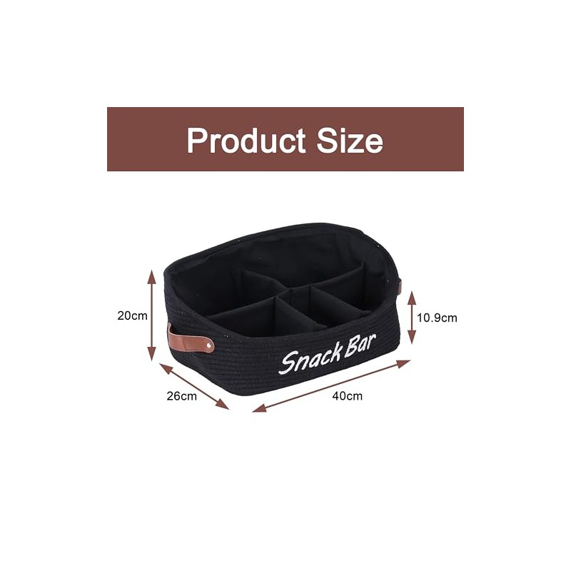Fabric Snack Organiser with Handles and 5 Compartments in Black