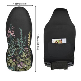 YINGQIGUAN 2 PCS Vintage Wildflower Car Seat Covers Retro Botanical Floral Flower Plant Herbs Sage Green Leaves Vehicle Seat Protector Cushion Cover Universal Car Accessories for SUV Truck Sedan