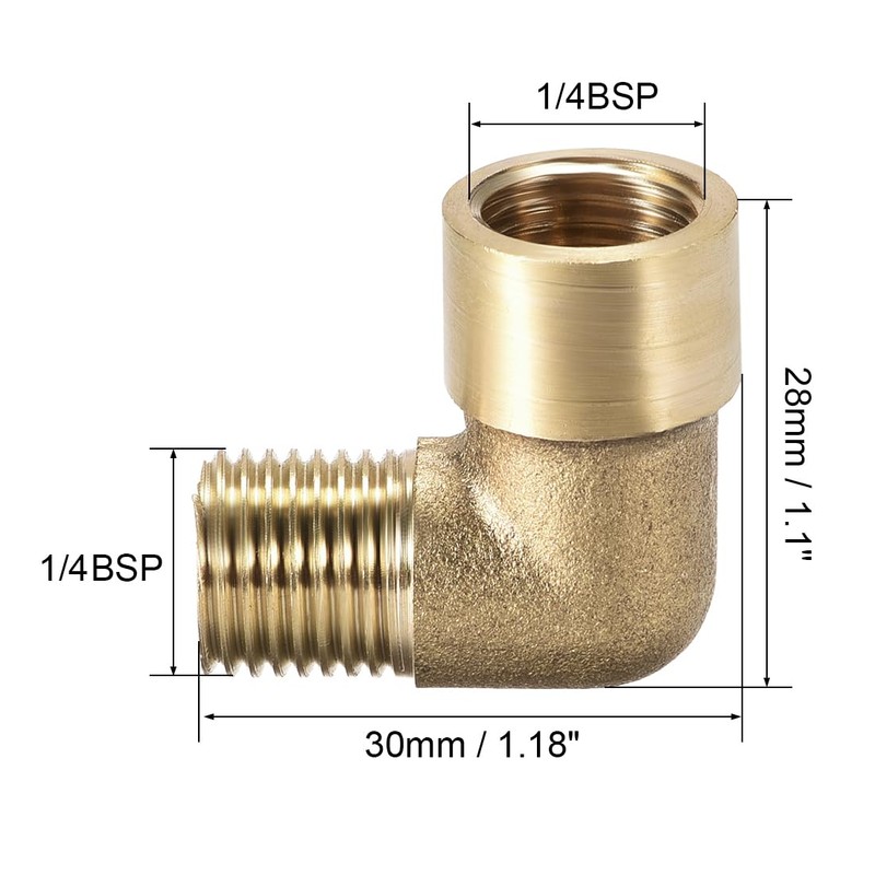sourcing map Brass Pipe Fitting 90 Degree Elbow 1/4 (BSP)