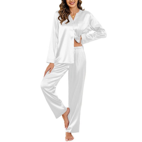 Ekouaer Silk Satin Pajamas Set Women's 2 Piece Pjs Long