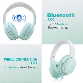 Sungive Bluetooth Headphones Over Ear, Foldable Lightweight Wireless Headsets, HiFi Stereo, HD Microphone, 30H Playtime, Suitable for Mobile Phones, Computers, TVs, Games, Outdoors, Offices (Green)