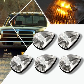 PM PERFORMOTOR 5Pcs Amber LED Cab Top Roof Running Lights Marker Lights Compatible with 94-98 Dodge Ram Truck,Chrome Housing/Clear Lens