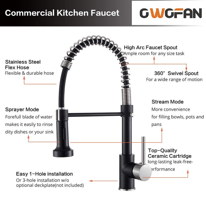 OWOFAN Low Lead Modern Single Handle Pull Down Sprayer Spring