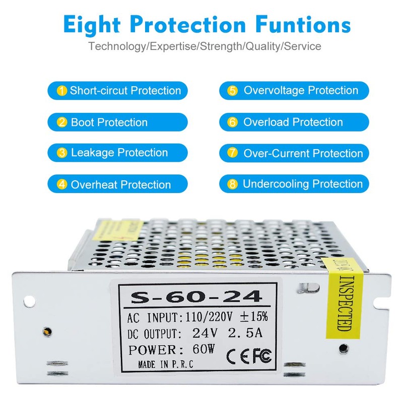 inShareplus 24V 2.5A 60W, DC Universal Regulated Switching Power Supply,