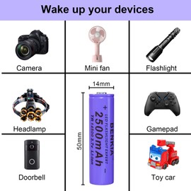 14500 Rechargeable Battery 3.7V Li-ion Batteries 2500mAh Large Capacity Button Top 16 Pack for Flashlight Headlamp