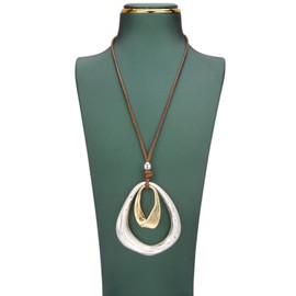 GelConnie Silver Boho Pendants Earthy Necklace Vintage Long Leather Necklace Multi Ring Pendant Casual Necklaces Women Trendy, Faux Leather, No Gemstone