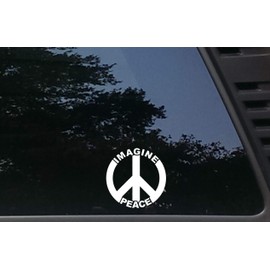 High Viz Inc Imagine Peace w Peace Sign - 3 3/4" x 3 3/4" die Cut Vinyl Decal for Cars, Trucks, Windows, Boats, Tool Boxes, etc NOT Printed!