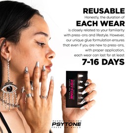 PSYTONE Press On Nails Long Coffin Fake Nails with Glue, 24Pcs Nail Kit-12 Sizes Runway Nails(Holy Grail)