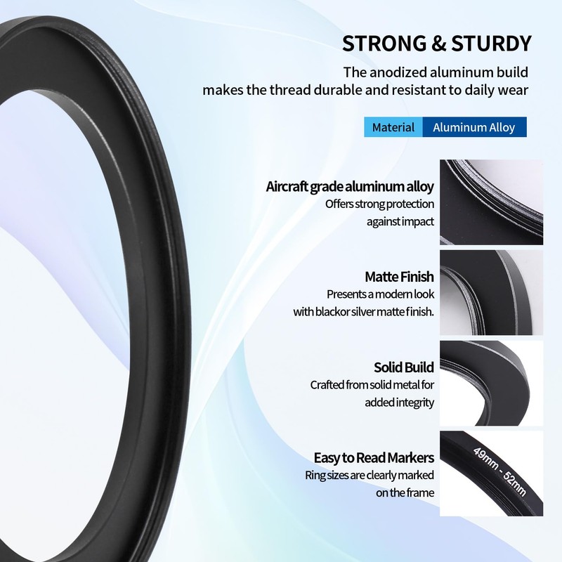 49-52mm Step-Up Ring Adapter, 49mm to 52mm Step Up Filter