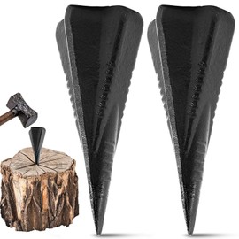 Otoolling 2 Pcs 4 Lbs Wood Splitting Wedges Manual Log Splitter Wedge 4-Direction Diamond Design Forged Steel Tool for Easy Wood Splitting Splits Firewood into 4 Pieces Less Effort (Black)