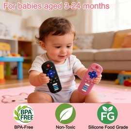 uwsic - Juguete de silicona para dentición de bebé, sin BPA, para niños y niñas de 3 a 18 meses (cerdo negro y rosa cerdo)