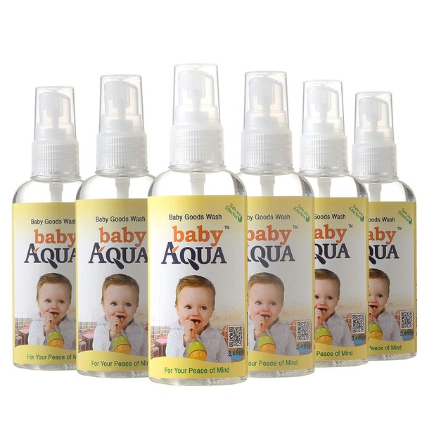 BABY AQUA babyAQUA Baby Products Wash Spray - No Rinse - Effectively Cleans Pacifiers, Toys, and Surfaces - Patented Ionized Water Cleanser - Cleans and Deodorizes | 3.4oz/100ml | Pack of 6
