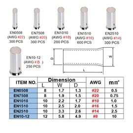 Teansic 1950 Pcs Wire Copper Crimp Fitting Ferrules Assortment Kit, 22-10 AWG Non-Insulated Wire Ferrules Tinned Copper Crimp Connector Electrical Cable Pin Cord End Terminal Assortment Kit