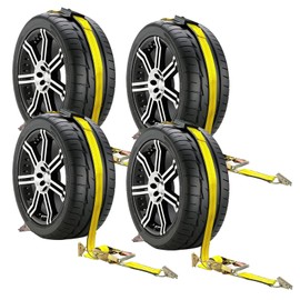 Autofonder Car Tie Down Straps for Trailers-10,000lbs Break Strength-2inx10ft Heavy Duty E Track Car Hauler Strap with Rolling Idler Three Cleat Over The Wheel Auto Tire Ratchet Straps for Truck, UTV