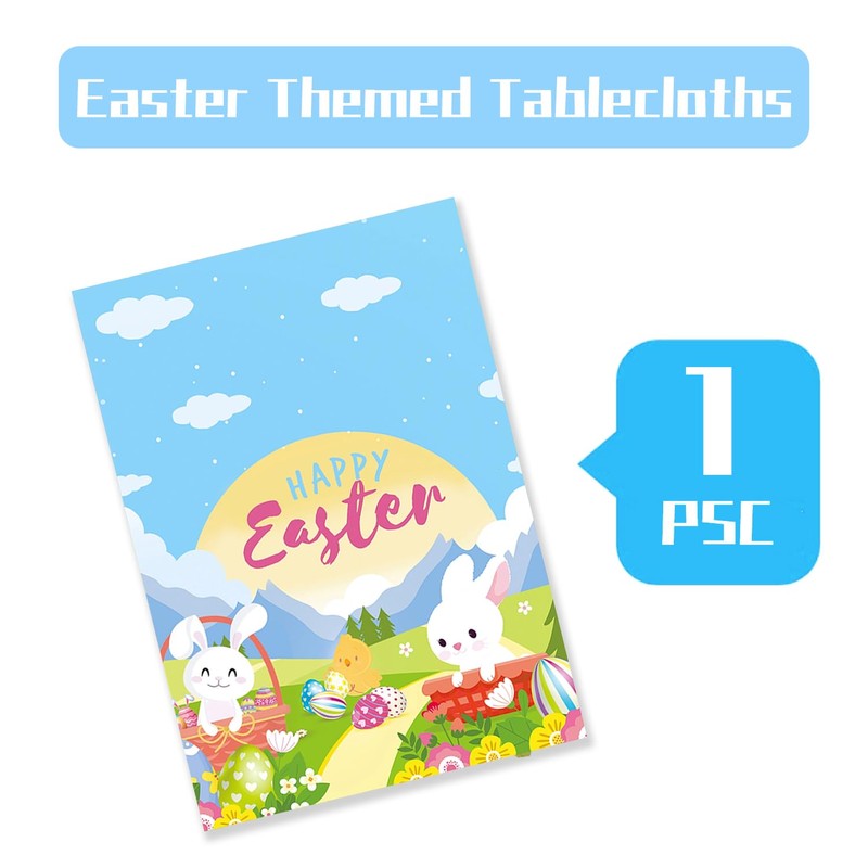 ZSTNPP Easter Table Cloth, 137x274cm Rectangular Plastic Waterproof Easter Tablecloth,