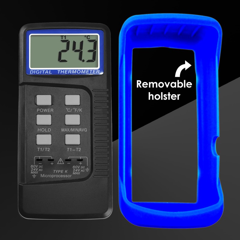 Handheld Digital K-Type Thermometer with Two Channels and Two Thermocouples,