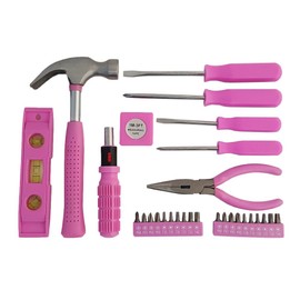PrimeTrendz Ladies Women Females Girls Carbon Steel 30 Pieces Pink Tool Set Kit Perfect For Heavy Duty Jobs With Portable Case