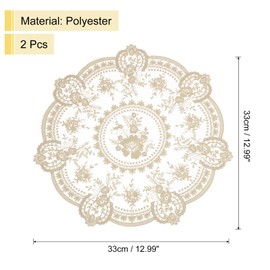 sourcing map 2Pcs Retro Lace Placemats, 13x13inch Round French Crochet Doilies Delicate Embroidered Vase Mat Coaster for Dining Table Home Decoration, Brown