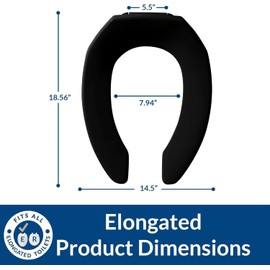 Plexon Heavy Duty Open Front Less Cover Seat, Elongated, For Any Commercial, Black, 18.56"L x 14.5"W