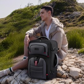 LOVEVOOK Backpack Men - 18inch Travel laptop backpack 45L Large Carry On Backpack Personal Item Size, Airline Approved waterproof backpack with 3 Packing Cubes,Black&Gray