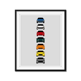 Custom Car Posters History of Nissan Z Car Generations and Handmade Print of Datsun Fairlady Z (240Z 280ZX 300ZX 350Z 370Z Z) - Multi-Color, 16x20" Metallic Print (Unframed)