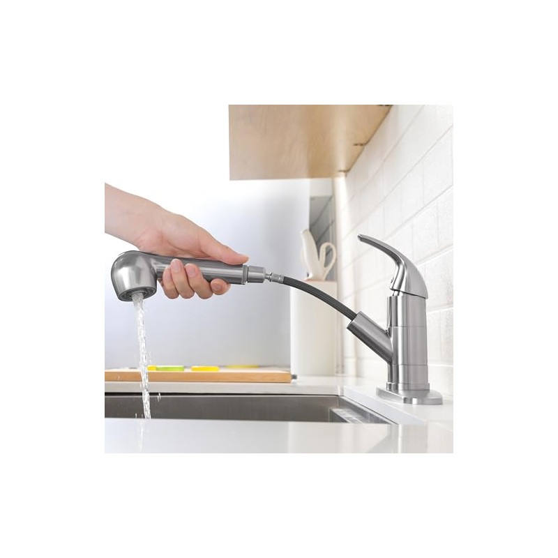 Comllen Commercial Pull Out Kitchen Faucet Brushed Nickel, Stainless Steel