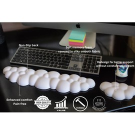 Cloud Wrist Rest Keyboard, Mouse Wrist Rest, Phone Holder, Soft Fabric, Memory Foam, Non-Slip Base, Ergonomic, Breathable, Adjustable, Durable, Multiple Colors (Orange)