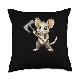 Mouse Holding a Pickaxe Throw Pillow