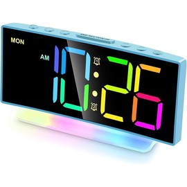 Extra Loud  Clock for Heavy Sleepers Adults,Teens,,Rainbow Clock for Bedrooms,Small Bedside Digital Clock with Large Display,7 Color Night Light,12/24h(Black+Dynamic) - Colour: Blue+dynamic