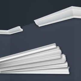 MARBET DESIGN Stucco Moulding XPS Polystyrene White - Ceiling Moulding Cornice Moulding Decorative E-28 Strips 20 Metres / 10 Strips