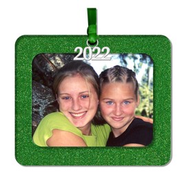 2022 Magnetic Glitter Christmas Photo Frame Ornament with Non Glare Photo Protector, Horizontal - Green