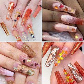 6 Grids Fall Nail Art Stickers Decal Maple Leaves Nail Sequins 3D Nail Glitters Holographic Retro Autumn Maple Leaf Laser Thin Nail Design for Thanksgiving Day Nail Decoration DIY Manicure Accessories